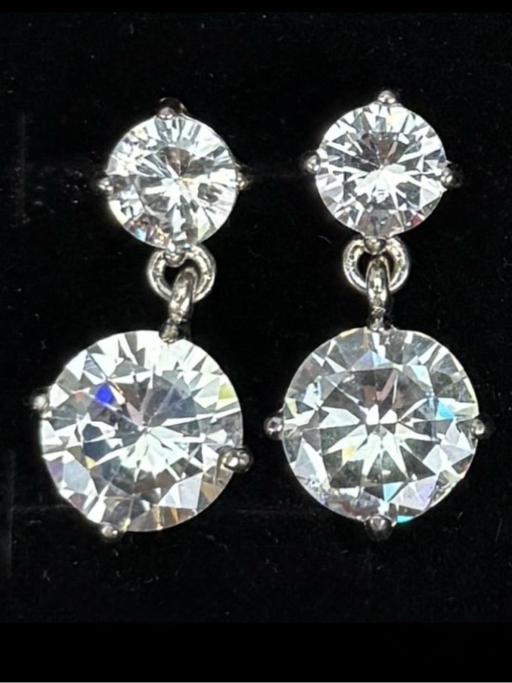 Vintage, silvertone, clear bling dressy pierced earrings